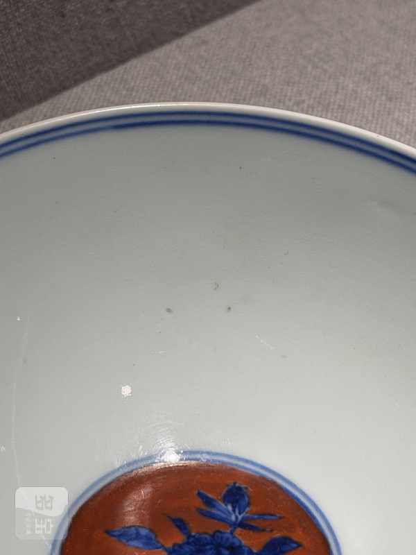 清康熙 青花矾红洞石花卉纹碗 - 图6